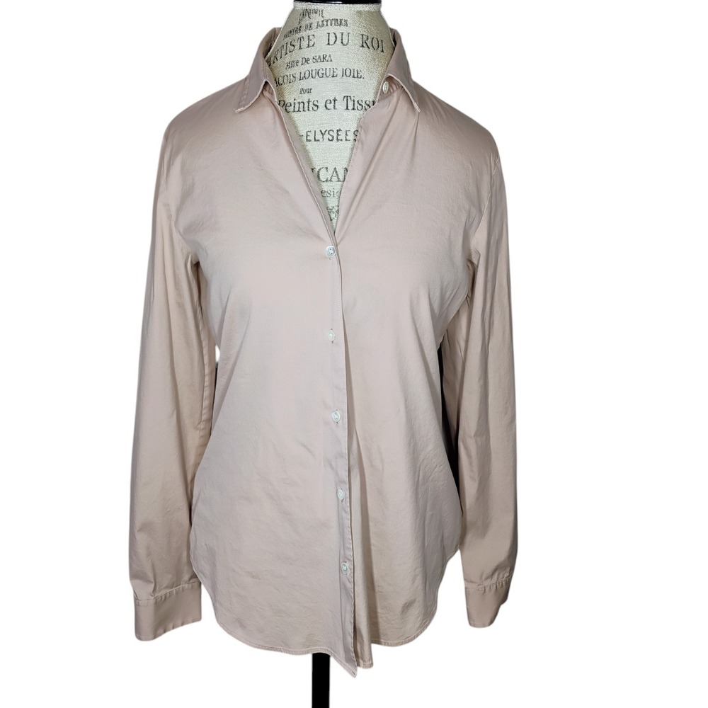 Theory Cotton Button Down Shirt Women Large Dusty Rose Mauve Classic Fitted Work